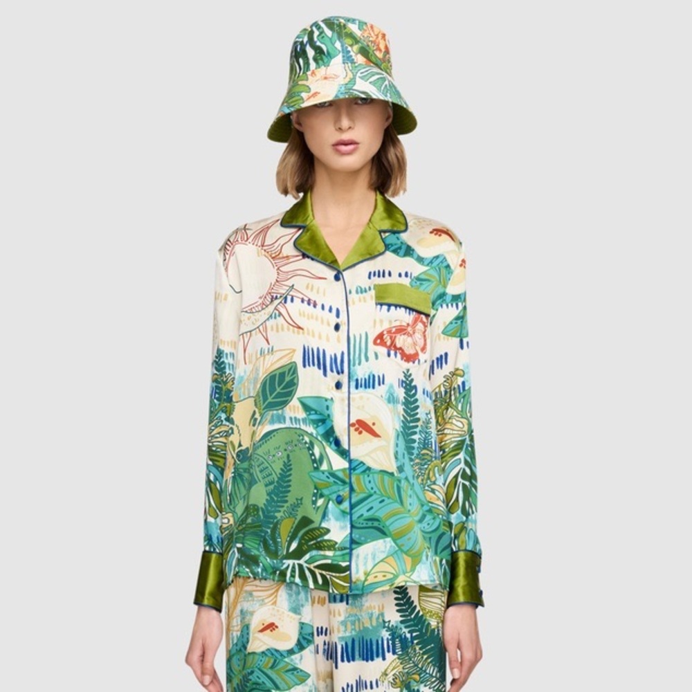 leo lin tropical silk pyjama top